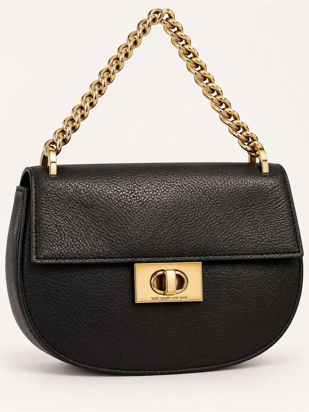 kate spade Black Leather Saddle Bag with Gold Chain Handle
